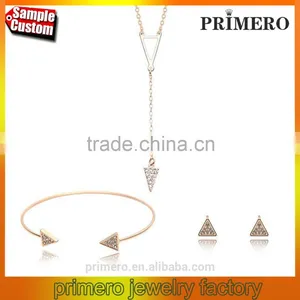 2016 Fashion Long Triangle Gold Plated Crystal Necklace / Earrings / Bracelet Bridal Accessories Jewelry Sets thumbnail-1
