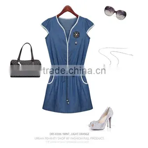 2015 Casual Women Newest Denim Dress High Qality Sleeveless Ladies Fashion Denim Dress With Flower thumbnail-4