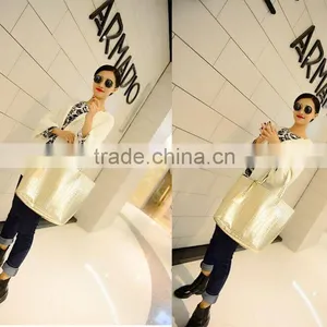 2015 Korean High Capacity Shopping Bag PU Leather Single Shoulder Bags Fashion Big Women Woven Tote Ladies Sac a Main thumbnail-5