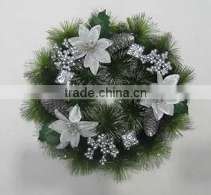 30cm Pine Needle With Glitter Wreath, 2016 Xmas Wreath Decoration thumbnail-3