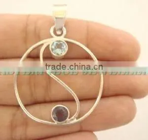 A3033 Sterling Silver Iolite & Blue Topaz. Pendant, Semiprecious Pendant, Sterling Silver Jewelry thumbnail-1