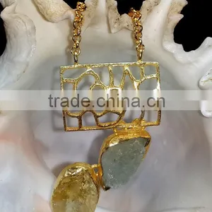 Rough Stone Vermeil Necklace, 925 Sterling Silver With Rough Gemsstone Necklace Gold Plated, Designer Necklace thumbnail-1