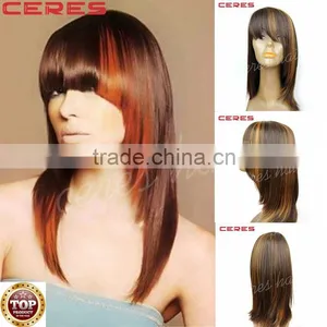 Cheap Wholesale Price Brazilian Human Hair Wig Lace Front Highlights Dark Blonde Color Shoulder Length thumbnail-1