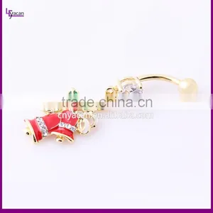Wholesale 316L Stainess Steel Christmas Double Bell Fake Navel Piercing thumbnail-4