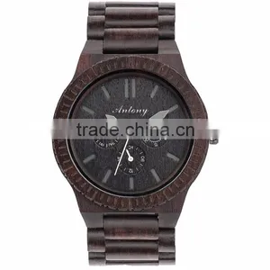 2015 Man Wooden Watch Ebony Case Even Strap / Japan Calendar Movement thumbnail-2