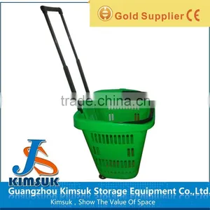 35~80 Litre Supermarke Movable Plastic Hand Basket With Four Wheels thumbnail-1