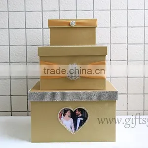 Gold Card Box for Wedding Luxury Wedding Keepsake Box Large Wedding Card Boxes thumbnail-3
