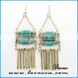New Style 2016 Natural Stone Square-Cut Turquoise Rivet Chandelier Fringe Crystal Earrings thumbnail-2