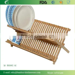 BH002/ Unique Counter Kitchen Decor Bamboo Folding Dish Drying Stainless Steel Utensil Rack thumbnail-3