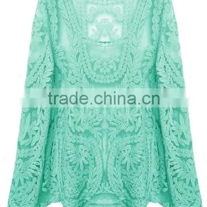 Ladies Sexy Knitted Hollow Crochet Embroidery Stretch Lace Tops thumbnail-4