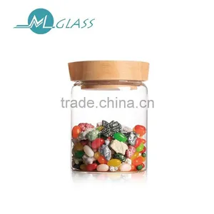 Wholesale 500ml Glass Storage Jar With Wooden Lid Handmade Heat Resistant Glassware N6310 thumbnail-1
