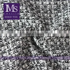 Wholesale Black/white Trendy Tweed Fabric, Fancy Thick Black White Plaid Fabric for Scarf thumbnail-1