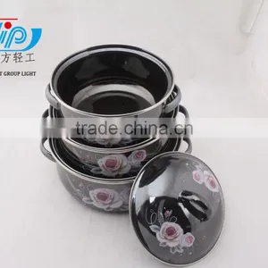 16-20cm 3 Pcs Enamel Casserole With Cover Dark Color Beautiful Decal thumbnail-3