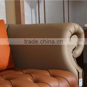 Contemporary Genuine Leather Sofa With Stainless Steel Base, Modern Chesterfield Home Sofa Set(MOQ=1 SET) thumbnail-2