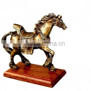 BRASS ANTIQUE BRONZE FINISH WALKIING HORSE STATUE ON WOOD BASE FOR HOME DECORATION, INDIAN INDOOR HORSE DECORATION thumbnail-1