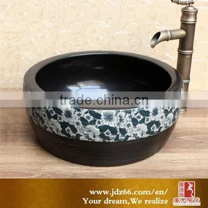 Black Vitreous Enamel Deep Bathroom Wash Basin With Petals Pattern thumbnail-1