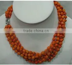 7-8mm Orange Irregular Natural Coral Beads Necklace Jewelry Set thumbnail-1