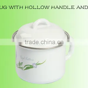 12/14cm Printing Enamel Cup Mug With Lid With Hollow Handle thumbnail-5
