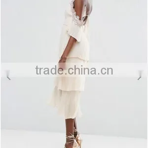 Guangzhou Clothing OEM Embroidered Embellishment Layered Pleated Skirt Dress Patterns Of Latest Fashion Design thumbnail-4