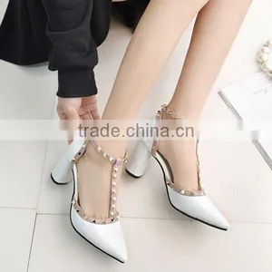 F20012H Pointed High Heel Women Shoes Rivets Sexy Shiny PU Women Shoes thumbnail-3
