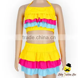 2017 Kids Summer Children Colorful Ruffle Separable Rainbow Little Girl Swimwear Holiday Cake Mini Skirt thumbnail-2