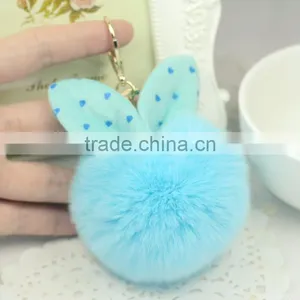 Myfur Baby Blue Cute Size Wholesale Cheap Rabbit Fur Ears Key Chain Car Decoration thumbnail-1