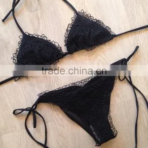 M740 D.Y Fashion 2016 Ladies Black Lace Split Bikini Swimwear Beachwear thumbnail-1