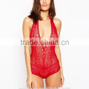 Plunge V-neck Open Back Bodysuit Women Lace Bodysuit Wholesale thumbnail-4