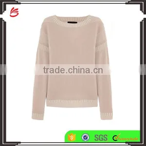 Antique-Rose 100% Cashmere Loose Crew Neck Women Chinese Sweater With Inverted Triangle Stiching on Back thumbnail-1