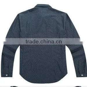 Latest Blue 100% Cotton Cowboy/jeanet Long Sleeve Casual Shirts for Men With Dots and Spread Collar thumbnail-3