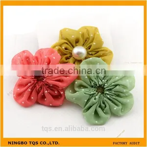Wholesale Colorful Flower With Beads 5cm Girls Hair Weeding Stain Ribbon Bows thumbnail-3