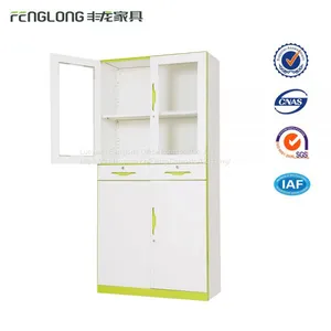 Modern and Hot Luoyang 2 Glass Doors Office Metal Filing Cabinet With Shelf and Drawers thumbnail-2