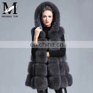 2015 New Style Whole Leather Real Fox Fur Hood Long Style Vest Girl Gilet Beautiful Women Vest thumbnail-3
