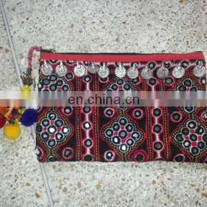 Indian Handmade Mirror Work Banjara Kuchi Small Pouches Bags thumbnail-1