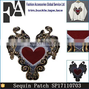 Cheap Beaded Gold Sequin Heart Patches Embroidery Badges thumbnail-5