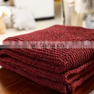 High Quality Decorative Red Chenille Blanket 50 x 60 Inch for Sofa thumbnail-5