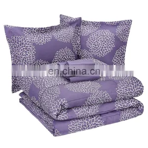 Designers Comforter Sets Luxury Purple Floral 7 Piece Bedding Comforter Set Goose Down Alternative Comforter thumbnail-3