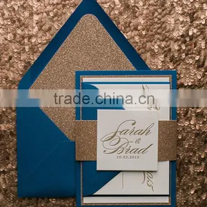 2016 Fancy Ornate Package Die Cut Blush and Gold Glitter Letterpress Wedding Invitation Quality Choice thumbnail-6