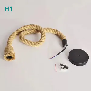 E26 E27 Jute Rope Electrical Cables Factory Vintage Hanging Lamp Hemp Rope Pendant Lights thumbnail-1