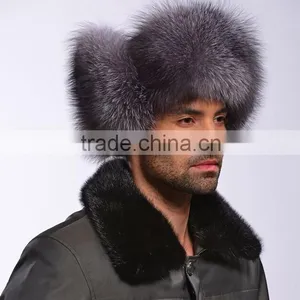 Classic Male Plush Silver Fox Fur Bomber Hats High Quality Winter Warm Hats thumbnail-2