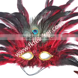 Wholesale Cheap Female Mask Red Cock Feather And Peacock Decorations thumbnail-1