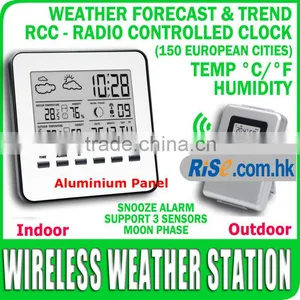 Wireless Weather Station Temperature Humidity Outdoor Sensor RCC DCF Clock C F thumbnail-1