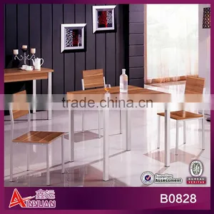 B0828 Restaurant Red Oak With Silver Metal Legs Dinning Table Set thumbnail-1