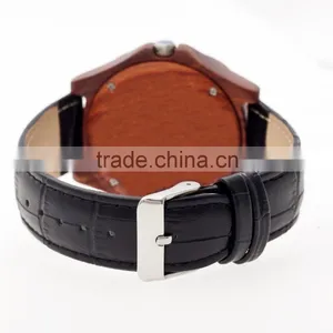 New Coming Natural Square Indonesia Wooden Watch Leather Strap Date Function thumbnail-6