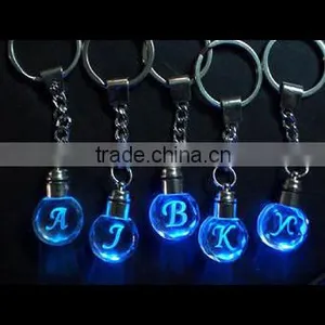Wholesale Promotional Globe 3d Laser Engraved Cube Crystal Led Keychain/keyrings/key Holders thumbnail-1