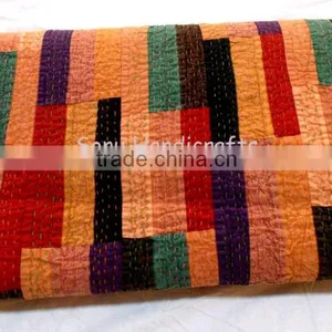 Silk Patola Patchwork Kantha Quilts Bed Spread thumbnail-1
