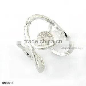 Simple Fashion Double Leaf Shape Diamond Copper Adjustable Ring For Women thumbnail-6