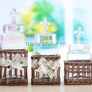 Wholesale Square Food Grade Glass Storage Jar With Willow Base thumbnail-4