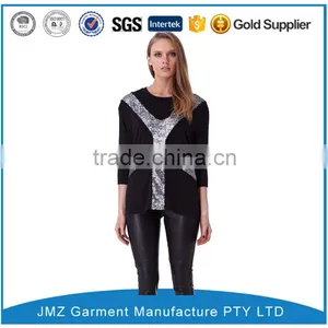 New Style Long Sleeve Stretchy Sequined Women t Shirt/clothes in Black thumbnail-1