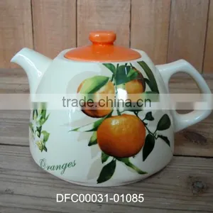 DFC Ceramic Teapot / Tea Kettle With Orange Decal and Lid thumbnail-1